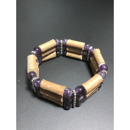 Bracelet en Bois de Noisetier et en Améthyste | Création Noisetier