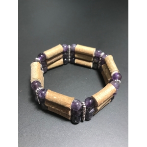 Bracelet en Bois de Noisetier et en Améthyste | Création Noisetier