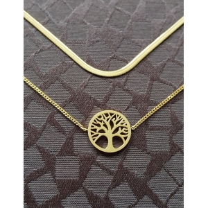 Collier arbre de Vie-double chaines plate doré