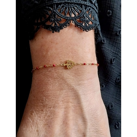 Bracelet Arbre de Vie doré & perles rouge