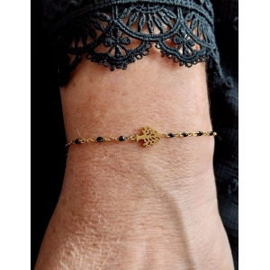 Bracelet Arbre de Vie doré & perles noire