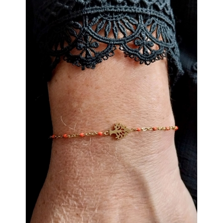 Bracelet Arbre de Vie doré & perles corail